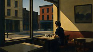 Solitary Woman in Quiet Café — Cinematic Urban Realism Wall Art