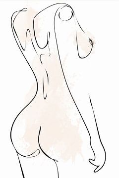 Strichzeichnung Rücken einer nackten Frau mit Aquarell von Art By Dominic