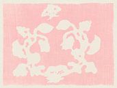 Japanse vintage botanische houtsnede in roze en wit. van Dina Dankers thumbnail