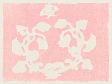 Japanischer botanischer Farbholzschnitt in Rosa und Weiß. von Dina Dankers