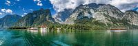 The Königssee in Bayen near Berchtesgaden with mountain panorama.