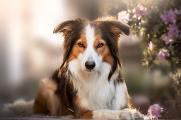 hond in de bloementuin van Kim van Beveren