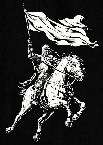 Gepantserde ridder op een galopperend paard