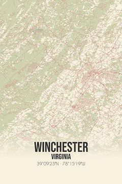 Vintage landkaart van Winchester (Virginia), USA. van MijnStadsPoster