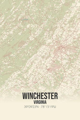 Vintage landkaart van Winchester (Virginia), USA.