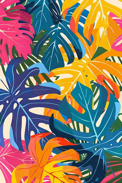 Abstract Monstera - Kleurrijke tropische kunst van Poster Art Shop