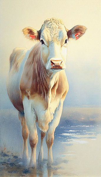 Vintage cow by the water by But First Framing