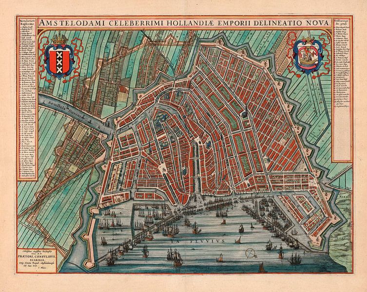 Gemakkelijk Zakje via Amsterdam Oude Kaart Plattegrond van Amsterdam 1652 Stadsgezicht Amsterdam  Stadsplattegrond op canvas, behang, poster en meer
