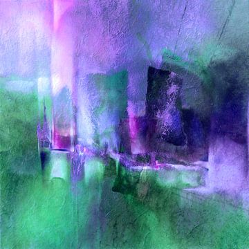 Dansende vormen in groen in paars licht van Annette Schmucker