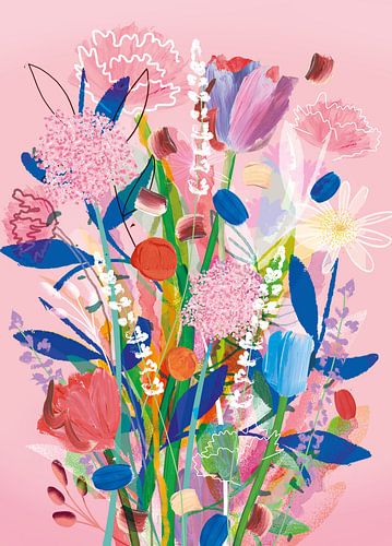Bouquet de fleurs roses sur Suzanne Allewelt