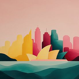 Opéra de Sydney : panorama abstrait aux couleurs douces sur TheXclusive Art
