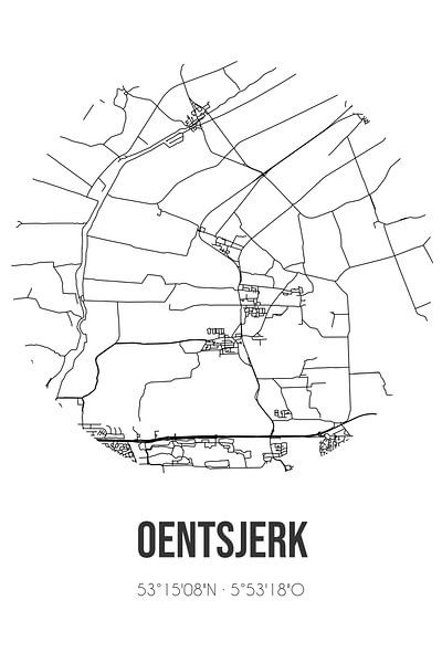 Oentsjerk (Fryslan) | Map | Black and white by Prints of Place