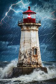 Vuurtoren in een storm - Dramatisch landschap van Poster Art Shop