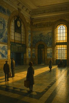 Porto Departure Board: São Bento Waiting Hall at Sunset by Travel Shop