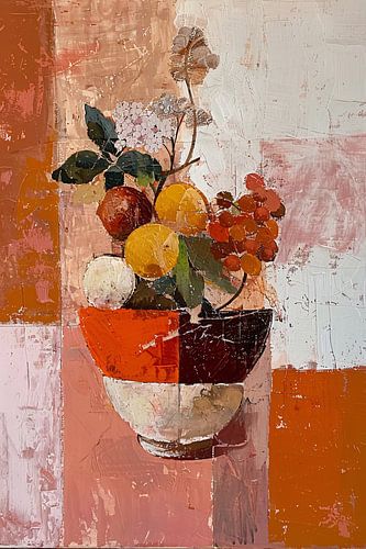 Abstract stilleven met fruit en bloemen