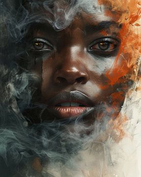 Echo of Origin - Portrait avec fumée et feu sur Eva Lee