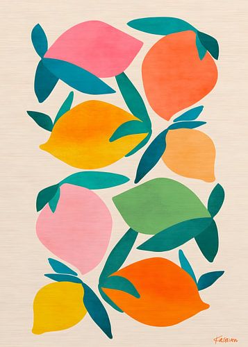 Abstract Colorful Citrus Lemon Pattern Mid Century Print