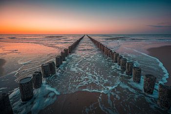 Domburg sunset pile heads 2