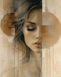 Portrait moderne et abstrait dans les tons de terre sur Carla Van Iersel