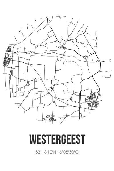 Westergeest (Fryslan) | Landkaart | Zwart-wit van Stad & Wand