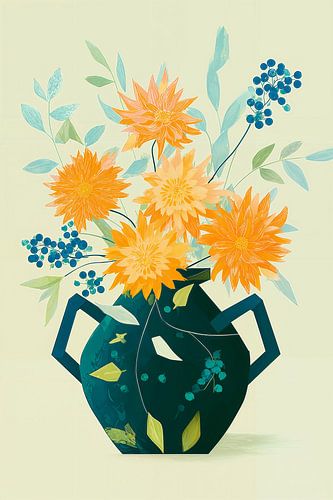 Dahlias in groen Keramiek no.3