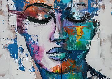 Vrouw met Kleur | Abstract Portret met Kleuren van Blikvanger Schilderijen