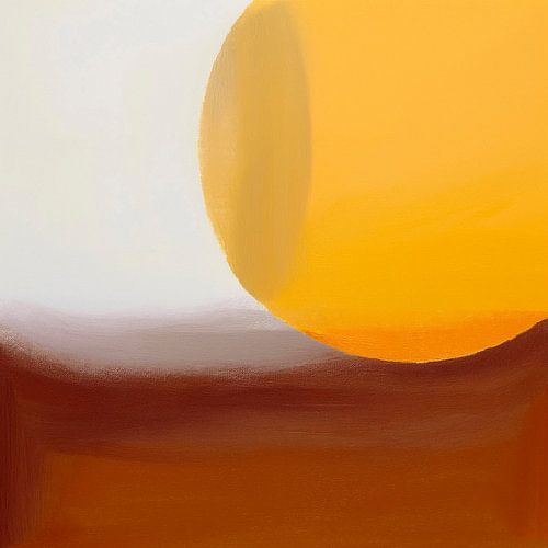 Peinture abstraite en jaune moutarde, jaune ocre, terre cuite et blanc -2