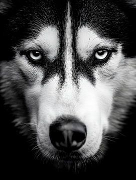 Husky - Intense look in black and white