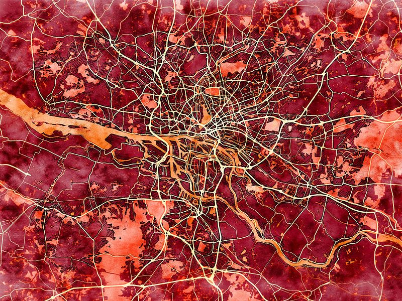 Map of Hamburg with the style 'Amber Autumn' by Maporia