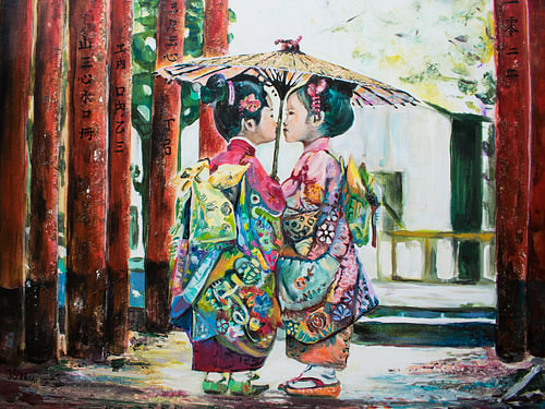 mini geisha's Japandi, Aziatische kunst.