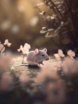 A Dreamy Mouse in Floral Splendour by Eva Lee