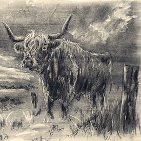 Charcoal drawing Scottish highlander by Emiel de Lange