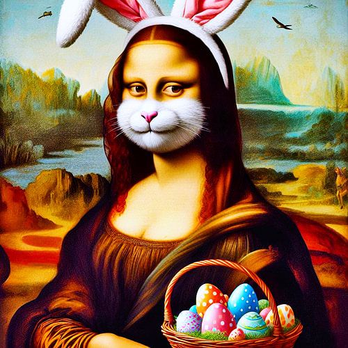 Portrait de Mona Lisa, Je suis malheureusement le lièvre (de Pâques) ! Pop art sur Ineke de Rijk