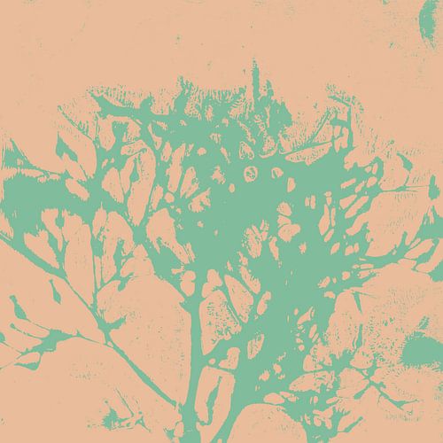 Art botanique de style Japandi dans des couleurs pastel. Forme organique en vert néon sur jaune naturel