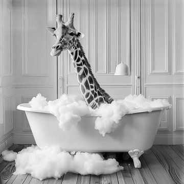 Sublime girafe dans la baignoire - Un tableau de salle de bains unique pour vos toilettes sur Felix Brönnimann