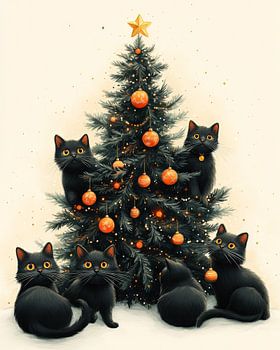 Feestelijke katachtigen en de kerstboom