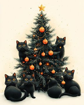 Festliche Katzen und der Weihnachtsbaum