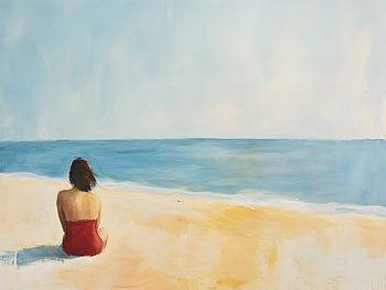 Femme à la plage - Maillot de bain rouge