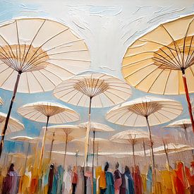 Spaziergang unter weißen Sonnenschirmen von Martine Affre Eisenlohr