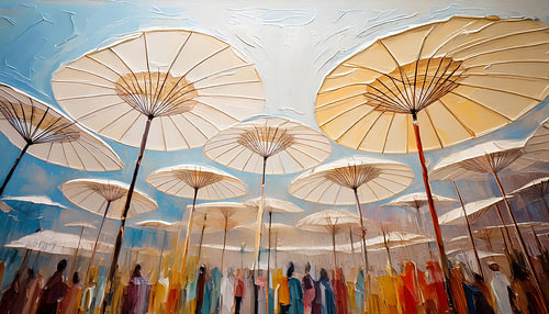 Wandel onder de witte parasols