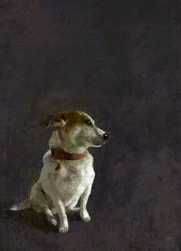 Amy, Gemälde eines Jack Russell Terriers in Blau und Weiß