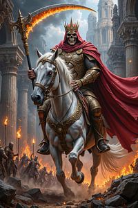 Dark Fantasy Wandbild: VELKARION – Der Grim Reaper König reitet auf einem Pferd