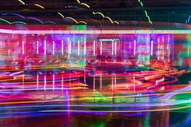 Movement in neon light – bumper cars as an abstract long-exposure photograph by Mixed media vector arts