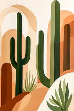 Cactuslandschap in zachte aardetinten van Poster Art Shop