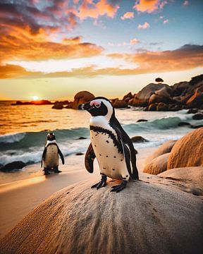 Pinguïns op het strand van fernlichtsicht
