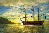 HMS Victory bei Sonnenuntergang von Arjen Roos Miniaturansicht