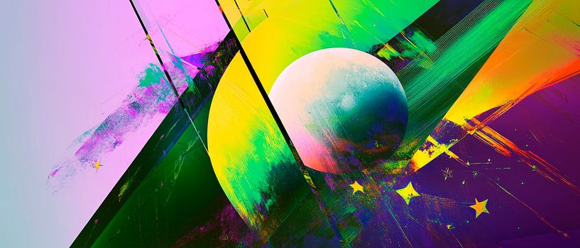 Kleurrijke abstractie met Planeet - creatieve kunst van Poster Art Shop