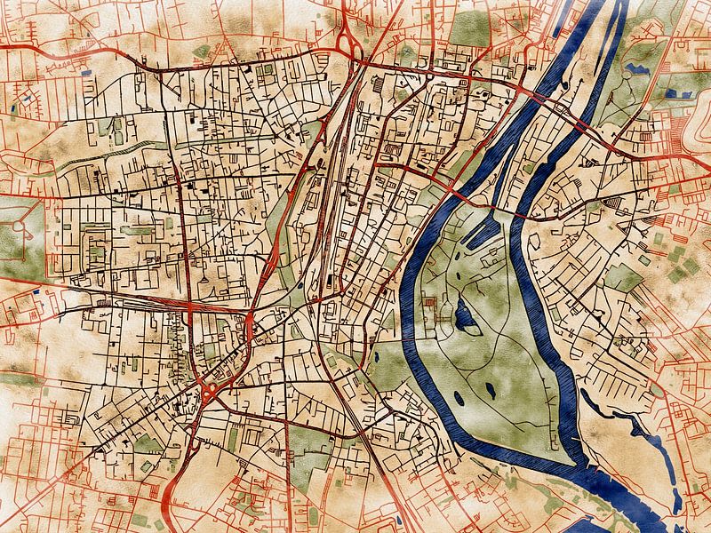 Kaart van Magdeburg centrum in de stijl 'Serene Summer' van Maporia