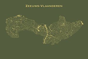 Waterkaart van Zeeuws-Vlaanderen in Groen en Goud van Maps Are Art