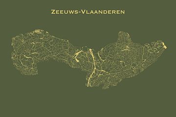 Wasserkarte von Zeeuws-Vlaanderen in Grün und Gold